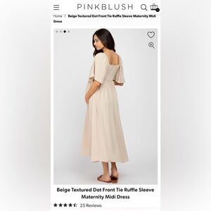 PINKBLUSH Size S -Beige Textured Dot Front Ruffle Sleeve Midi